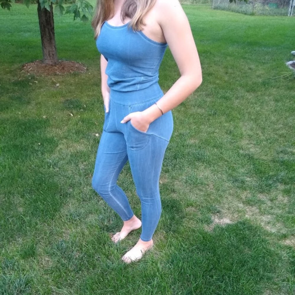 blue ripple yoga jumpsuit